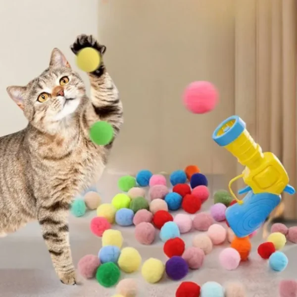 Cat Plush Ball Shooting Gun Kitten Creative Shooting Gun Games Stretch Plush Ball Toy Cat Self Hi Silent Ball Toy Pet Supplies - Image 6